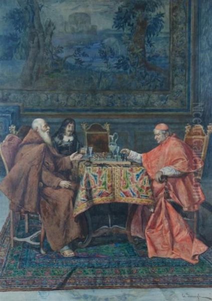 Cardinal And Monk Playing Chess - view 1