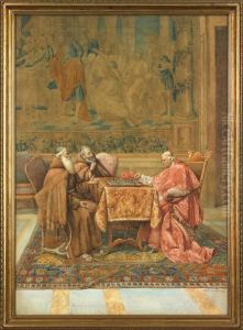 Interior Scene Of Figures Playing Chess