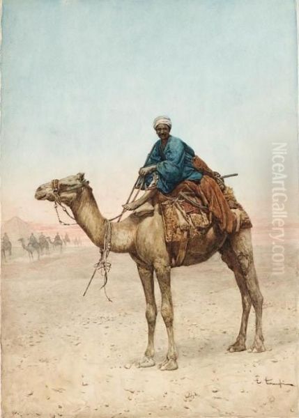 An Arab Riding A Camel In The Desert - view 1