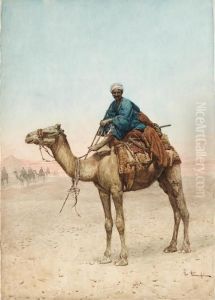 An Arab Riding A Camel In The Desert by Enrico Tarenghi