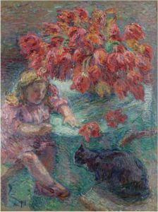 Young Girl With Cat by Nikolai Aleksandrovich Tarkhov