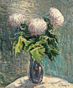 Still Life With White Chrysanthemums by Nikolai Aleksandrovich Tarkhov