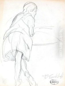 Two Pencil Studies Of Women And Children by Nikolai Aleksandrovich Tarkhov
