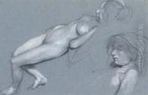Etude De Femme Allongee Avec Une Etude Subsidiaire De La Tete by Octave Tassaert