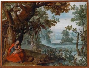 Bewaldete Landschaft Mit Der Rast Derheiligen Familie Auf Der Flucht Nach Agypten