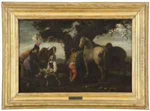 Paesaggio Con Popolana E Sosta Di Cavalieri by Agostino Tassi