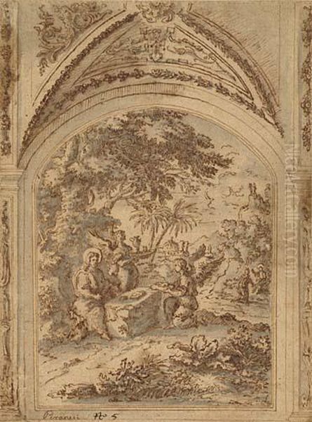 Project For An Arched Compartment In A Vaulted Room With A Scene Ofchrist Tempted - view 1