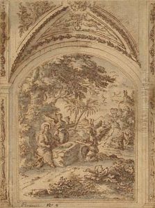 Project For An Arched Compartment In A Vaulted Room With A Scene Ofchrist Tempted