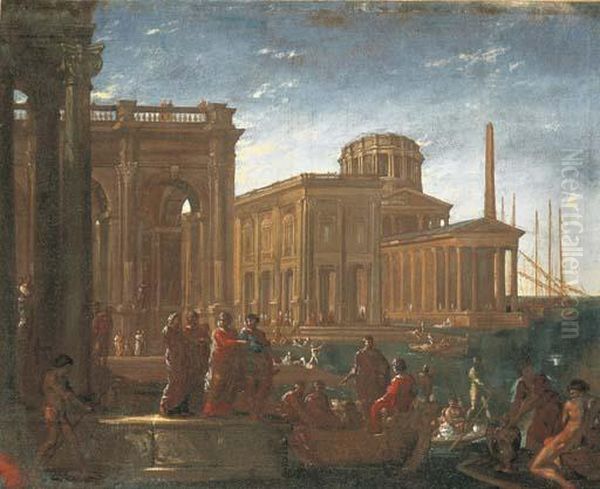 Personnages Sur Un Embarcadere Devant Des Architectures Palatiales - view 1