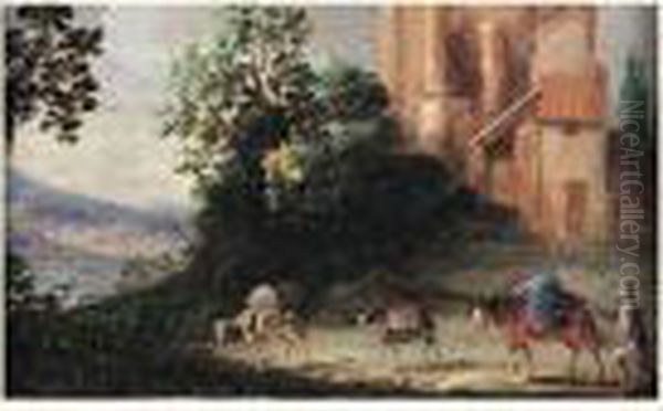 Paysan Et Son Ane Sur Un Chemin - view 1