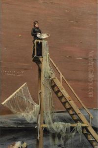 La Femme Peintre De Marines [ ; The Woman Artist ; Signed Lower Right ] by Francis Tattegrain