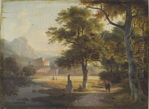 Travelers In An Italianate Landscape by Nicolas Antoine Taunay