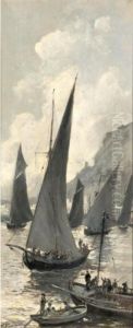 Boats In Harbour; Rowing Ashore by Louis Tauzin