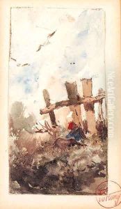 Paisaje - Ninas en el Patio by Mariano Fortuny y Marsal