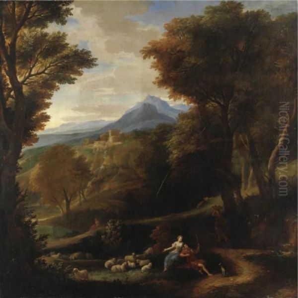 Paesaggio Con Contadini A Riposo Con Il Gregge - view 1