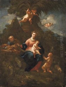 Sacra Famiglia E Angeli Su Sfondo Di Paesaggio Sacra Famiglia E Angeli Su Sfondo Di Paesaggio