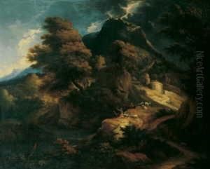 Gebirgslandschaft Mit Hirten, 
Die Ein Unwetter Erwarten. Ol Auf Leinwand (doubliert). H 100; B 125 Cm.
 Tavella War Einer Der Wichtigsten Italienischen Landschaftsmaler Seiner
 Zeit. Er Wurde Anfangs Durch P. Mulier, Gen. Tempesta, Beeinflust, 
Spate