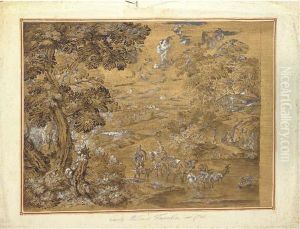 An Extensive Landscape With Peasants And Their Stock At Aford