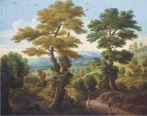 A Wooded Landscape With Travellers On A Path