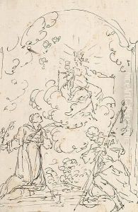 Miraculous Appearance Of The Madonna And Child To Two Kneeling Saints by Carlo Antonio Tavella, Il Solfarola
