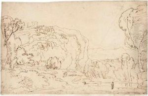 Landscape With Castle On A Hill And Foreground Figures by Carlo Antonio Tavella, Il Solfarola