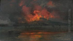 View Of A Volcano At Night by Jules Tavernier