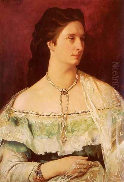 Portrait Of A Lady Wearing A Pearl Necklace - view 1