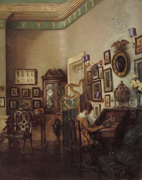 Woman At A Desk In An Interior - view 1