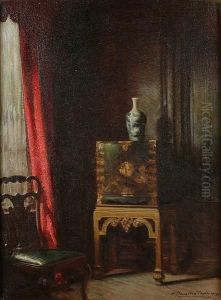 A Chinese Cabinet And Vase by Albert Chevallier Tayler