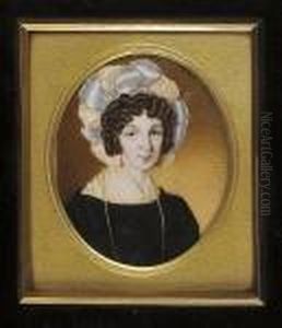 A Lady, Wearing Black Dress With
 White Fichu, Cream And White Silk Turban, Gold Necklace And Drop 
Earrings