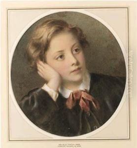 Portrait Of Adela Portal, 
Bust-length, In A Red Dress; And Portraitof Melville Portal, 
Bust-length, In A Black Jacket And A Redcravat by Edward Tayler