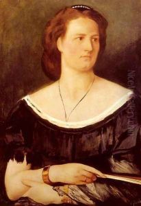 Portrait Of A Lady Holding A Fan by Anselm Friedrich Feuerbach