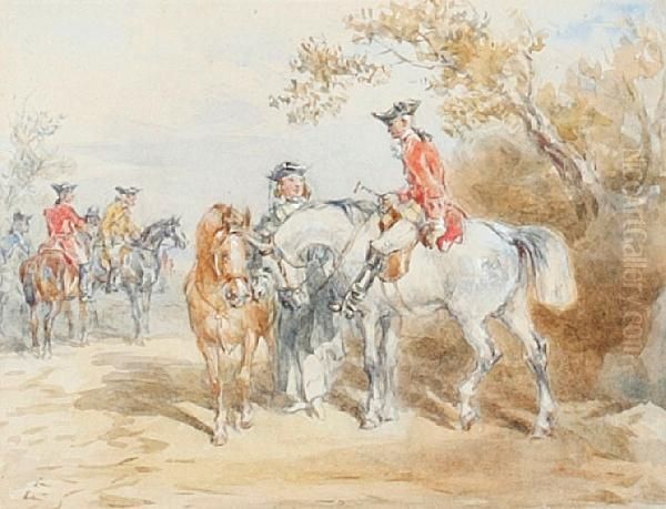 A Roadside Rest, Gentlemen Riders In 18th Century Costume - view 1