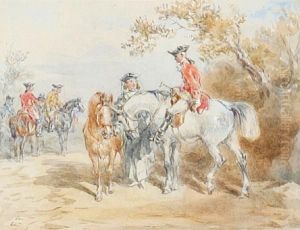 A Roadside Rest, Gentlemen Riders In 18th Century Costume by John Frederick Tayler