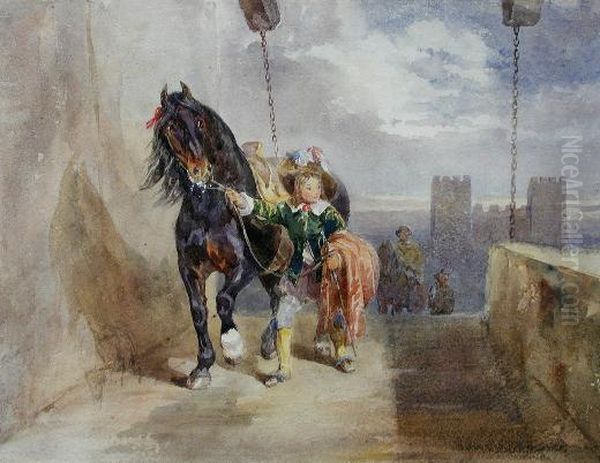 Coriolanus Leading A Black
Charger Over A Drawbridge Watercolour 22 X 28cm Provenance: Thos. Agnew
And Sons Ltd - view 1