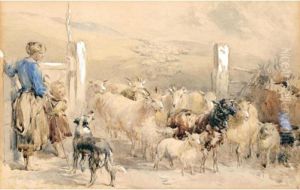 Highland Drovers; A Shepherdess by John Frederick Tayler