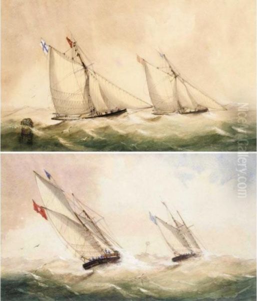 Schooners Racing Off Nib Lights, Isle Of Wight - view 1
