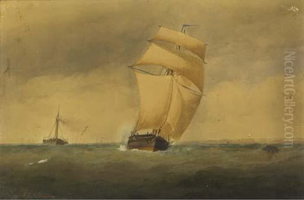A Sailing Trader And Paddle Tug Running Down Channel - view 1