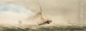Yacht In Full Sail; Steam Barge In High Seas by Charles Taylor