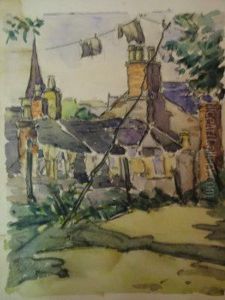 View From A Back Garden; Black 
Chalk And Watercolour, 32.5x26.5cm: Together With Two Other Watercolour 
Studies Of A Street Scene And A Farmyard Attributed To The The Same Hand