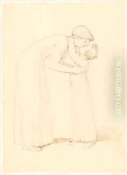 A Woman Bends Down to Kiss a Child - view 1