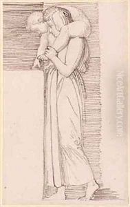 A Woman with a Naked Child on her Shoulder Facing Left