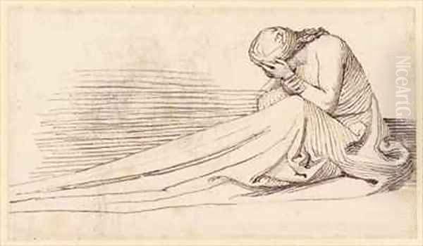 A Seated Female Figure in Long Drapery Mourning - view 1