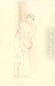 A Woman standing behind a Small Child