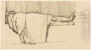 A Man in a Cloak Asleep on the Plinth of a Building