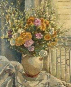 Vase Of Flowers By A Balcony by Georges Tcherkessof