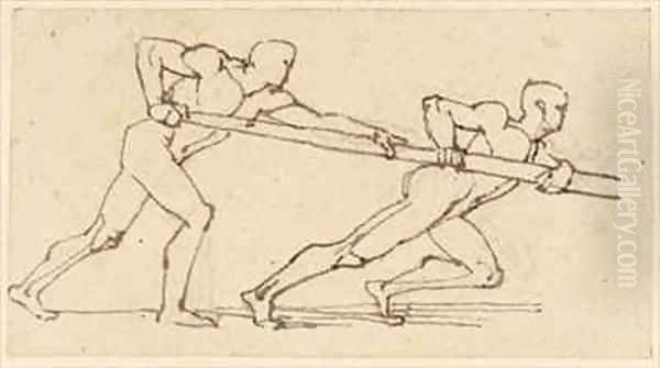 Two Male Figures pushing a Pole to the Right - view 1
