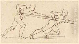 Two Male Figures pushing a Pole to the Right