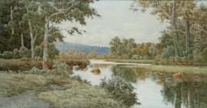 River Reflections Watercolour 
Signed'h Tebbitt' Lower Right 59 X 114 Cm Provenance: Private 
Collectionmelbourne by Henri Tebbitt