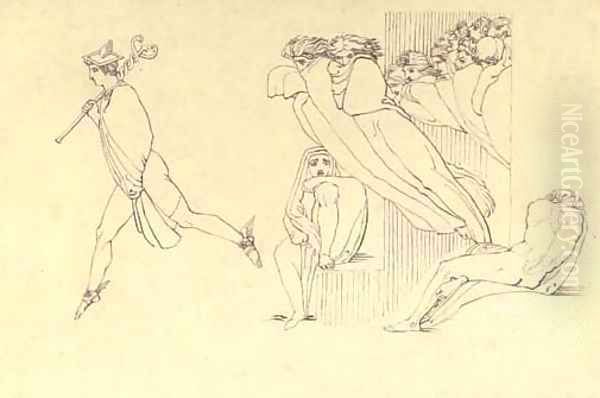 Illustration to Homer's Odyssey Hermes conducting the souls of the suitors to the infernal region by John Flaxman